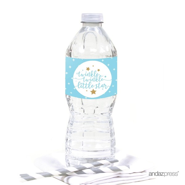 Andaz Press Twinkle Twinkle Little Star Baby Blue Baby Shower Collection, Water Bottle Labels, 20-Pack