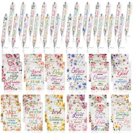 MALOKI 48 Pcs Floral Bible Verse Pens with Bible Notebook Set Christian Ballpoint Pens Lined Notebook Small Notepad Memo Pads Set Gifts for Womens Mother's Day School Office Study Supplies