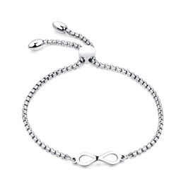 Capital Charms Silver Adjustable Infinity Slider Bracelet with High Polished Stainless Steel and Box Chain Design, Friendship Bracelet and Gifts for Teen Girls and Adult Women (Silver-Tone)