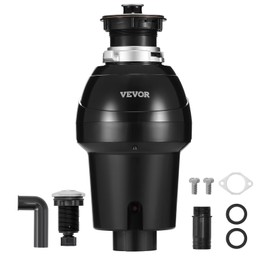 VEVOR JW-731 Garbage 1HP 3270RPM DC Motor, Continuous Feed Sink Disposer, EZ Connect Food Waste Grinding System with Sound Reduction, Power Cord and Splash Guard, for Kitchen, Black