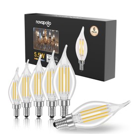 novapollo Dimmable E12 Candelabra LED Light Bulbs,CA11 60 Watt Equivalent 2700K Soft Warm White Chandelier Light Bulbs for Bedroom,500LM 5.5W Efficient,6-Pack