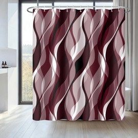 Uiiooazy Burgundy Shower Curtain, Abstract Geometric Pattern, Stripes, Lines, Shower Curtain, Anti-Mould, Waterproof Polyester Fabric Bathroom Curtain with 12 Hooks, for Bathroom, 180 x 180 cm