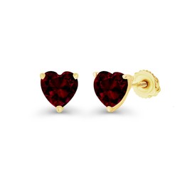 Yellow Gold Plated 925 Sterling Silver 6mm Heart Shape Natural Garnet January Birthstone Screwback Stud Earrings