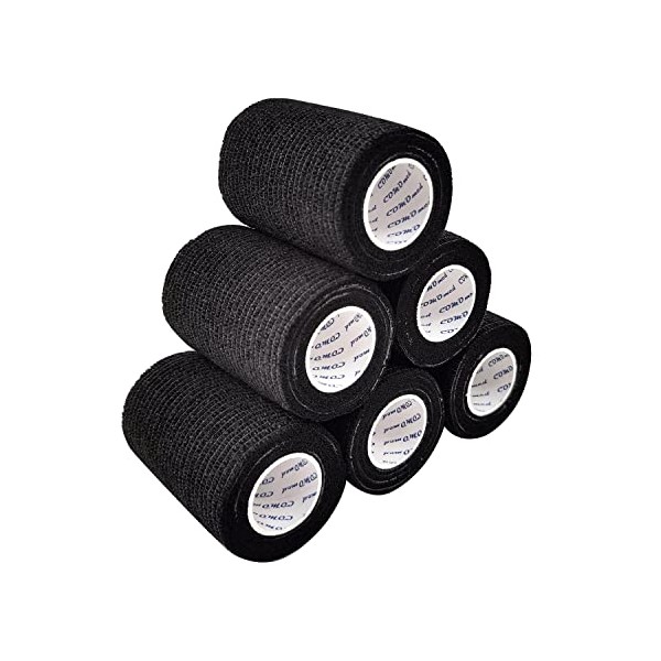 COMOmed Self Adherent Cohesive Bandage Latex 3"x5 Yards First Aid Bandages Stretch Sport Athletic Wrap Vet Tape for Wrist Ankle Sprain and Swelling,Black(6 Rolls)