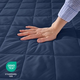 Bare Home King Quilted Fitted Mattress Pad - Cooling Mattress Topper - Easily Washable - Elastic Fitted Cover - Stretch-to-Fit up to 15 Inches Deep (King, Dark Blue)