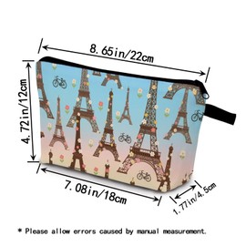 YULUENZE Gradient Color Eiffel Tower Makeup Bag Cute Small Organizer Bag with Zipper Floral Bicycle Eiffel Tower Cosmetic Bag Aesthetic Birthday Travel Present for Women Friends