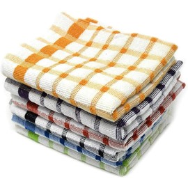 100% Cotton Terry Tea Towel Egyptian, Wonderdry Soft Monocheck Black / White Jumbo Thick Kitchen Dish Cleaning Drying Cloth Pack of 3 , 4, 5, 6, 10, 15 – 35cm x 60cm (Pack of 6 Assorted, 14" x 24")