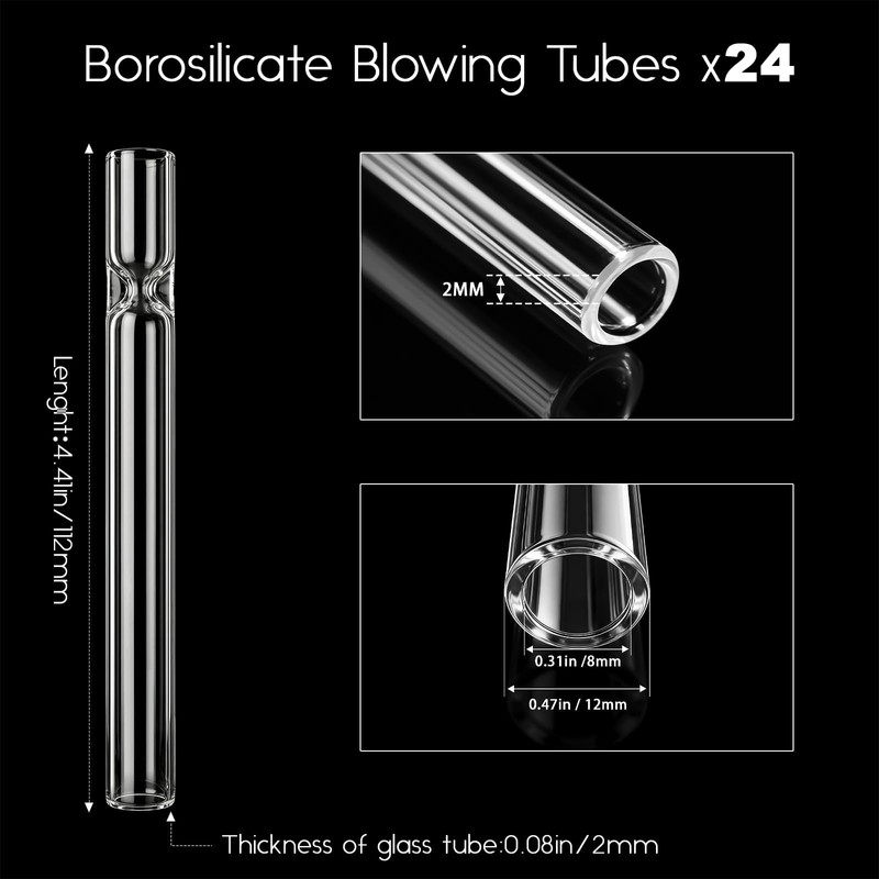 GLOMAXLY 24 Pcs Borosilicate Glass Tubes 4.4 Inch, Thick Wall