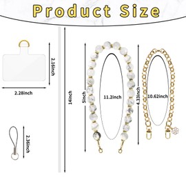kedaijin Phone Wrist Strap Marble Beaded Leather Double Chain Phone Charm Hands Free Wristlet Bracelet Phone Chain (White)