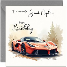 Car Great Nephew Birthday Card - Racing Supercar Sports Car Birthday Cards for Great Nephew
