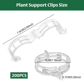 BATHRINS 200 Pcs Plant Clips Combined with 8 Plant Stem Supports,for Climbing Plants Tomato Grape Vine Vegetables,Garden Clips Gardening Supplies