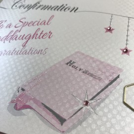 Confirmation To a Special Goddaughter Congratulations Card Pink Holy Bible
