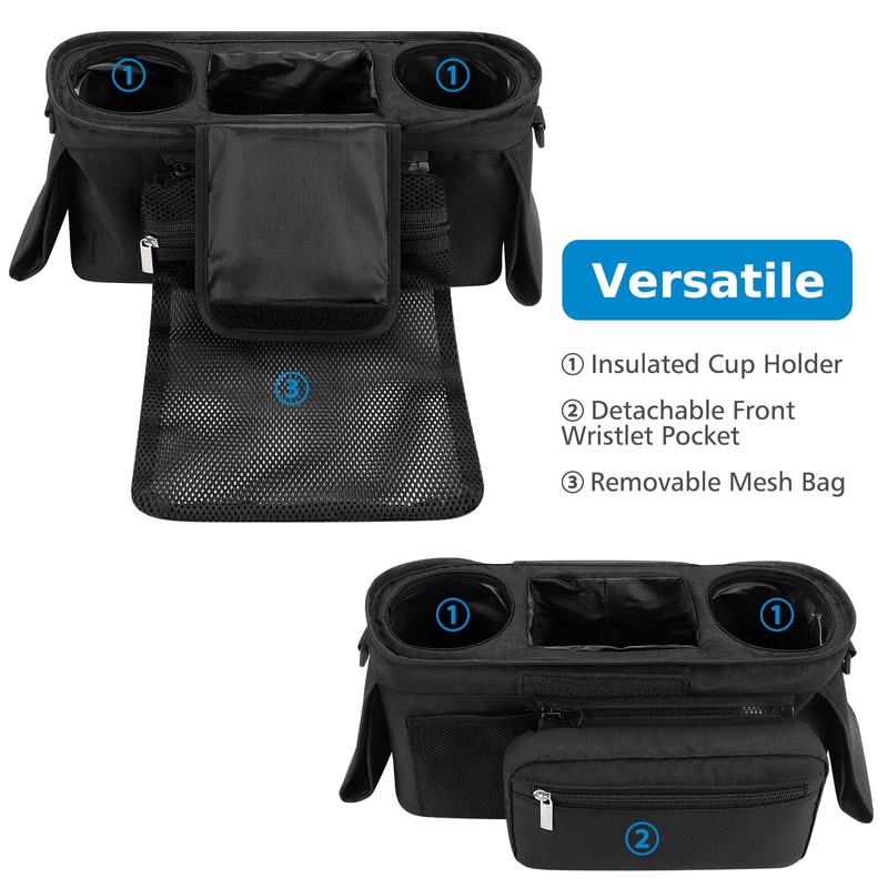 Accmor Universal Stroller Organizer with Insulated Cup Holder Detachable Phone
