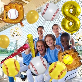 13PCS Baseball Balloons 8th Birthday Decorations for Boys, Baseball Party Decor, Foil Number 8 Balloons Kits,Baseball Sports Theme 8th Year Old Boy Bday Party Decor Supplies,Gold 8th Sports Kits