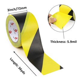 BOMEI PACK 3 Inch x 108FT Floor Marking Tape Black & Yellow Warning Safety Stripe Tape for Walls, Floors, Pipes, Warterproof Caution Tape Ideal for Marking Hazardous Areas, Equipment