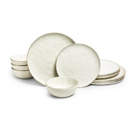 Sango Gansevoort 12-Piece Stoneware Dinnerware Set – Service for 4, Elegant White with Gold Accents, Perfect for Everyday Dining & Entertainment, Microwave & Dishwasher Safe