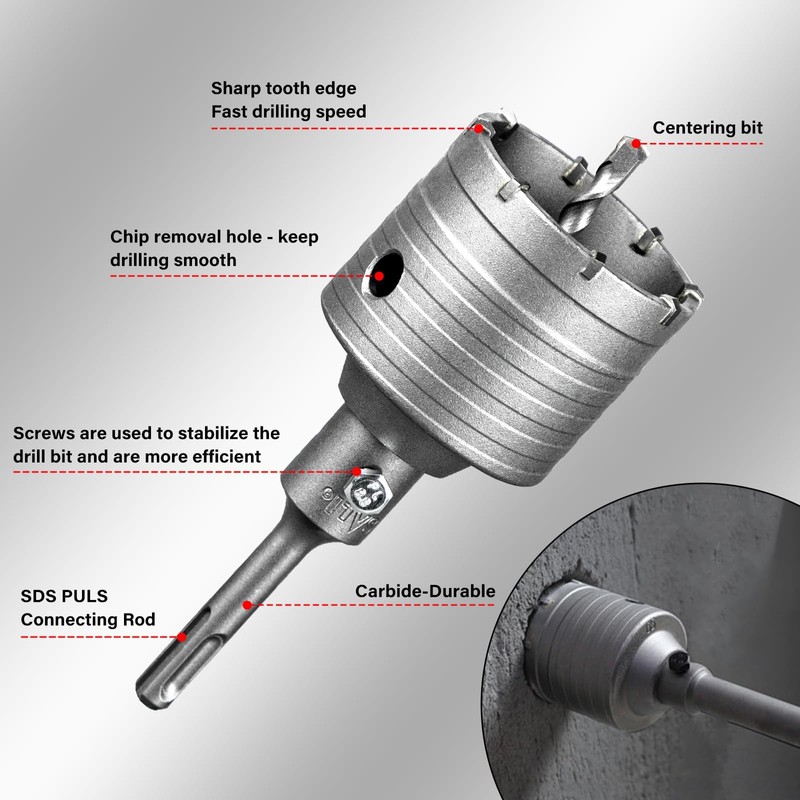 SALI Carbide Hole Saw Drill Bit 60mm with 110mm SDS