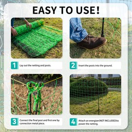 PPOLB Electric Fence Netting - 42.5" H x 164' L, Portable Movable Livestock Nets Mesh for Goats, Sheep, Hogs, Dog, All-Purpose Electric Fencing for Backyards, Homesteaders, Farms Ranches, and Gardens