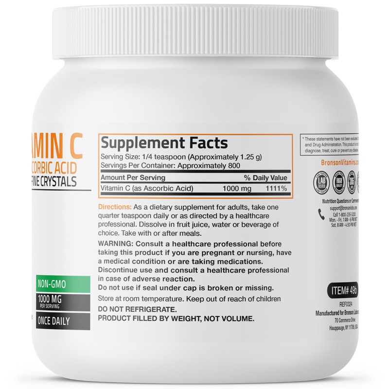 Bronson Vitamin C Powder Pure Ascorbic Acid Soluble Fine Non