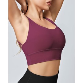 QUEENIEKE Sports Bras for Women Padded Medium Support for Yoga Cross Back Strappy Free to Be Bra Size L Color Boysenberry