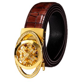 Barry.Wang Mens Belt Buckle Ratchet Christmas Leather Burgundy Wedding Sliding Belts Golf Gift