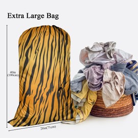 Swono Tiger Fur Laundry Bag with Drawstring Straps, Heavy Duty Extra Large Laundry Bags for Laundromat and Household, Stripe Animals Jungle Texture Washable Travel Dirty Clothes Bag Hamper Liner,
