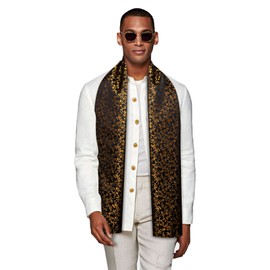 YOHOWA Gold Black Scarf for Men Floral Lightweight Silk Feeling Soft Scarves Neckerchief Wraps Fashion Gift Formal Casual Wedding