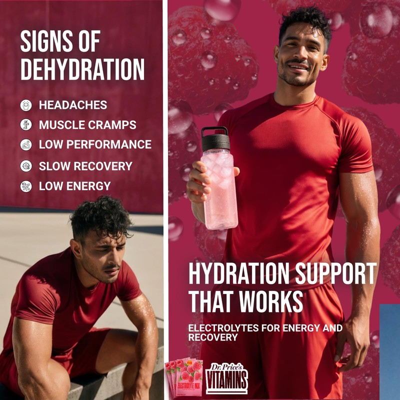 Dr. Price’s Electrolytes Hydration Powder Packets – Raspberry, 30 Packs