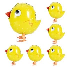 BruinBang 6 PCS Yellow Walking Chicken Balloons Farm Chick Foil Balloons for Kid Birthday Party, Barnyard Animal Baby Shower Decorations, Inflatable Little Chicken for Farm Animal Theme Party Supplies