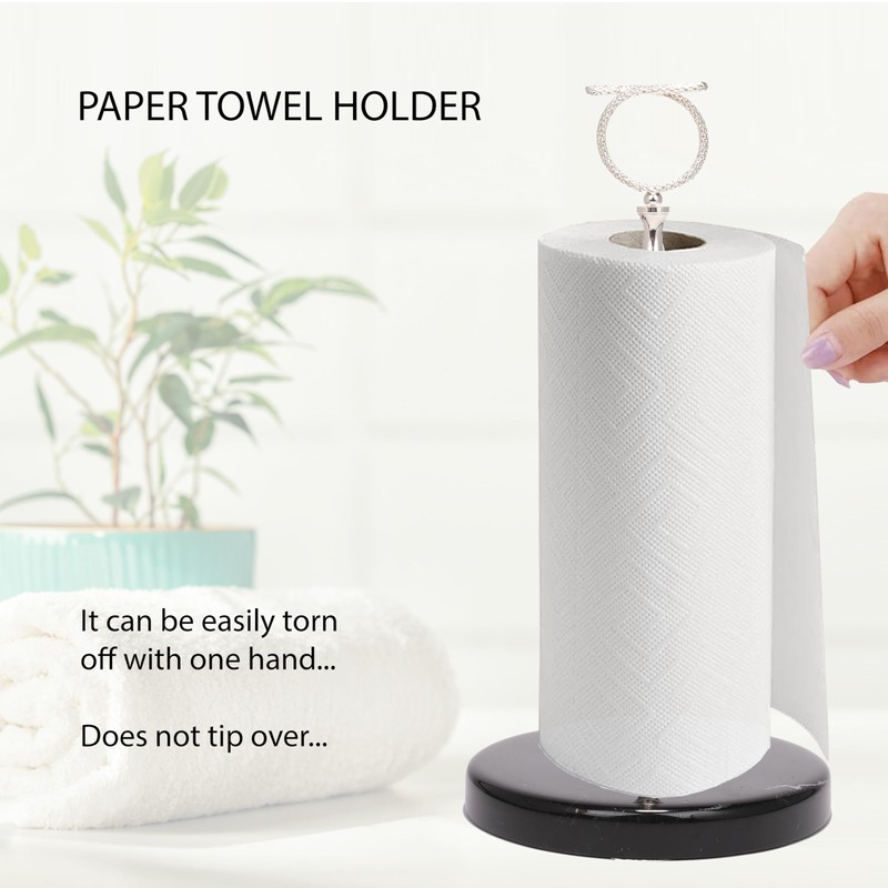 Y Luxe Black-Silver Marble Countertop Paper Towel Holder - Elegant
