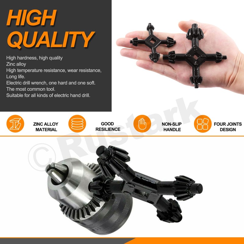 Rustark 2pcs 4 Way Chuck Key Wrench 4 in 1