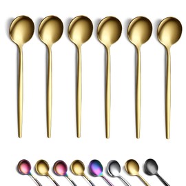 Gold Coffee Spoons Set of 6, Kyraton Stainless Steel 13.5cm Titainium Plating Demitasse Spoons, Tiny Espresso Spoons, Small Mini Coffee Spoons, Dishwasher Safe