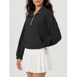 Fisoew Womens Half Zip Sweatshirt Funnel Neck Long Sleeve Pullover Oversized Modal Soft Tops Fall Outfits Clothes 2025 Black