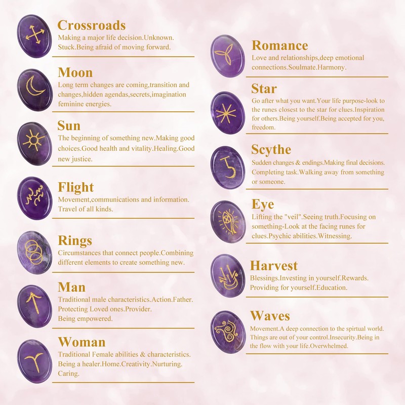 CrystalTears Amethyst Crystal Witches Rune Stones Healing Crystals Gemstone Engraved