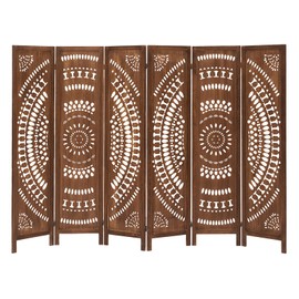 ALeesing 6 Panel Wood Room Divider Fully Assembled, Carved Boho Room Dividers and Folding Screens, 5.6Ft Room Divider Screen Freestanding Partition Wall Dividers for Home Bedroom Office, Dark Brown