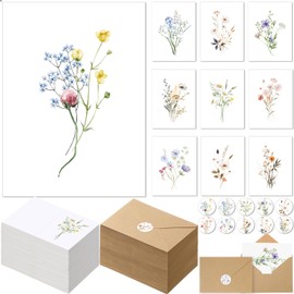 Motiskyy 100 Pack Blank Cards and Envelopes 4 x 6 Elegant Floral Greeting Card with Stickers Wildflowers Blank Note Cards and Envelopes Stationary Set, 10 Assorted Floral Design for All Occasions