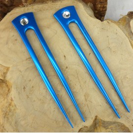 JWL HAWNKOA PRODUCTS (2) Anodized Aluminum Two Prong Straight 6" Hair Forks Unbreakable Waterproof Pick Pic Pin Comb Hawaiian Style (Aqua)