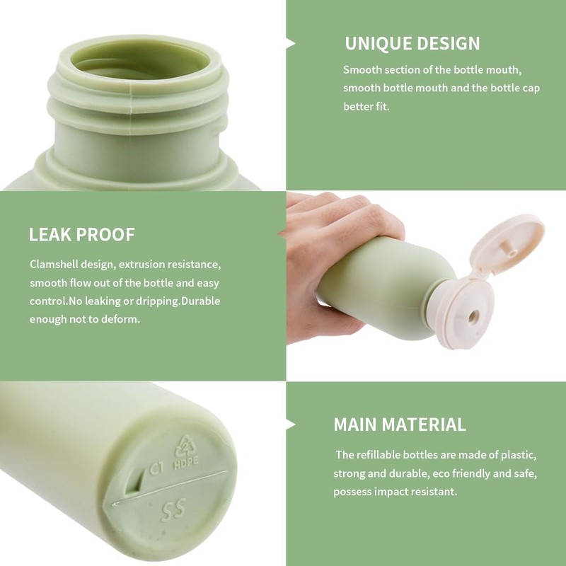 QOONESTL 5Pack Refillable Bottle Green Plastic Empty Squeeze Bottles, 260ml