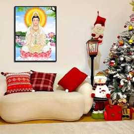 DIY 5D Diamond Painting Kits Full Drill Guanyin Bodhisattva, Buddha Statue Crystal Cross Stitch Wall Decorations for Living Room Art Kit 12x16 inch