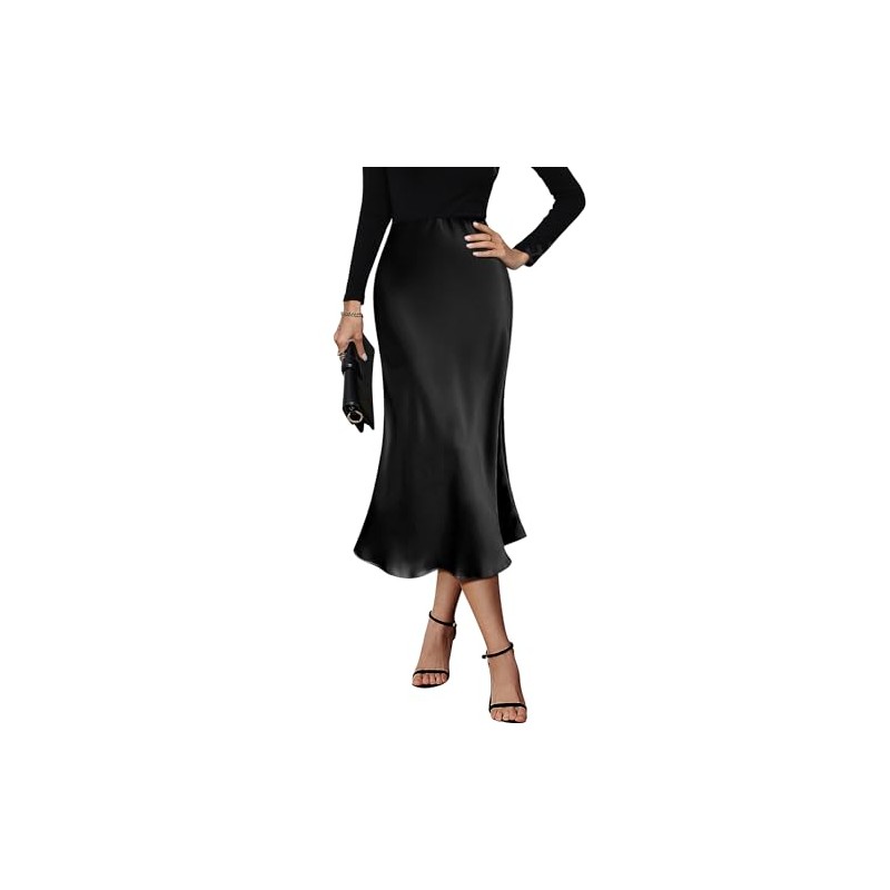 Zeagoo Satin Skirts for Women Wedding Party Silk Skirts Casual