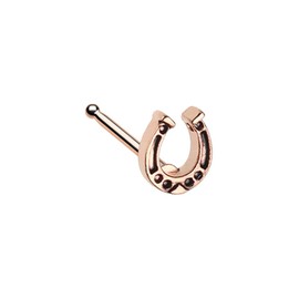Pierced Owl 20GA Stainless Steel Lucky Horseshoe Nose Bone Stud (Rose Gold Tone)