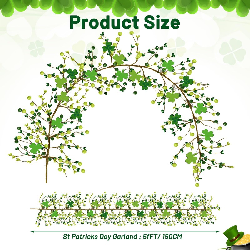 JUNEBRUSHS 5 FT St Patricks Day Garland with Lights, Artificial
