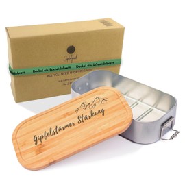 Gipfelgaudi - Robust Stainless Steel Lunch Box with Wooden Lid [700 ml] I Durable Stainless Steel Lunch Box for Children and Adults I Particularly Hygienic Lunch Box Stainless Steel I Metal Lunch Box