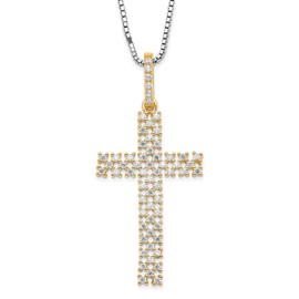 Auriga Fine Jewelry Mothers Day Mom Gift 925 Sterling Silver Gold-tone and Cubic Zirconia Cross with 2" ext. Chain Necklace 20"