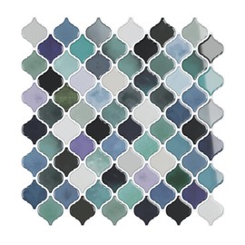 VEELIKE Teal Green Arabesque Backsplash Tile Peel and Stick Backsplash for Kitchen 6 Sheets 12''x12'' Waterproof Self Adhesive Back Splash Stick on Wall Tiles for Kitchen Bathroom Renter Friendly
