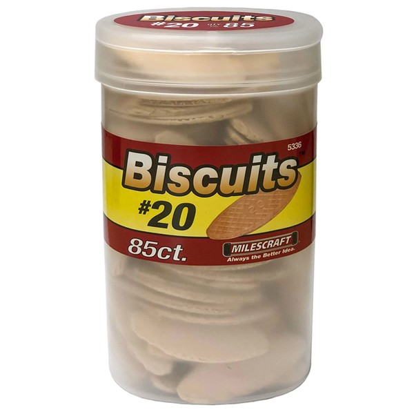 Milescraft 5336 #20 Biscuits in a Bottle (85 pc.) - For use in Wood Joining, Woodworking, and Crafting. Works with Standard Biscuit Joiners. – Size #20