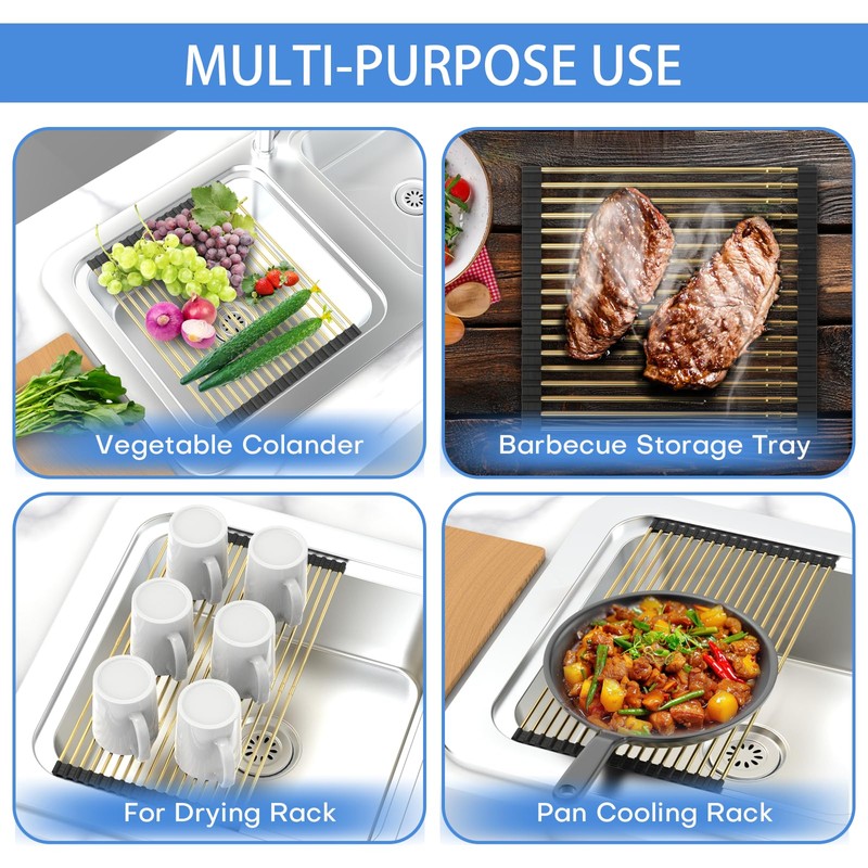 AXIMIXAME Expandable Large Draining Rack, Roll Up Heat-Resistant Dish Drainer