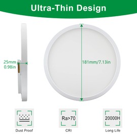 Taoellen Bathroom Ceiling Light, 18W 6500K Cold White LED Bathroom Light, 1620lm Small Round Flush Ceiling Lamp for Kitchen, Corridor, Hallway, Balcony, Porch