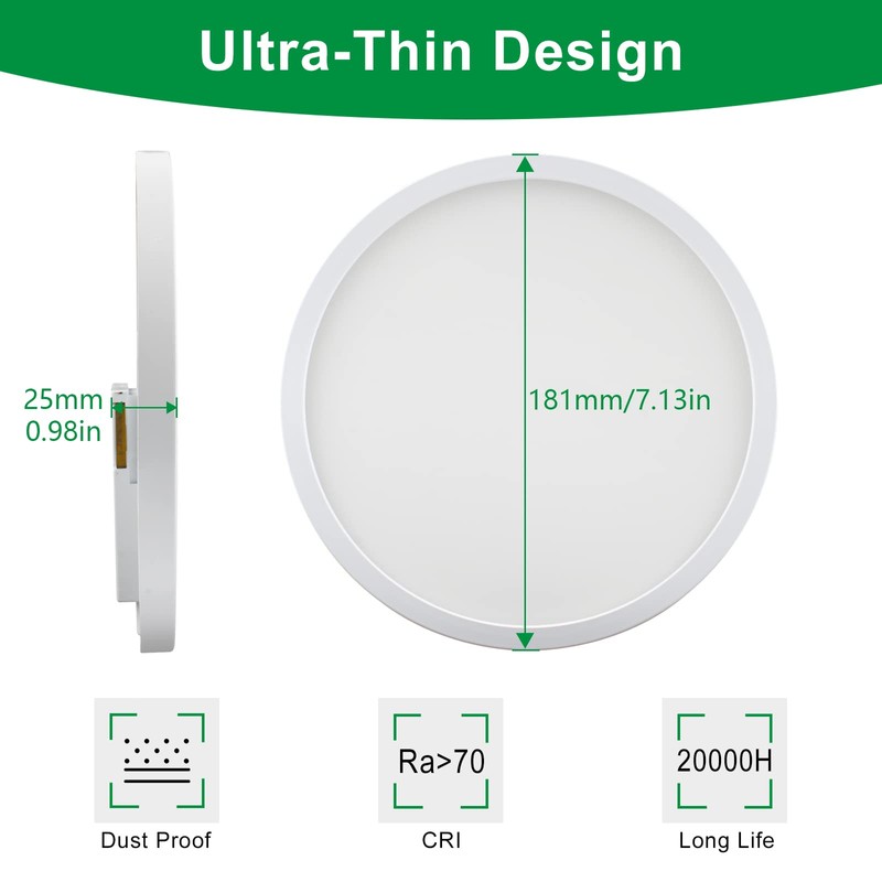Taoellen Bathroom Ceiling Light, 18W 6500K Cold White LED Bathroom