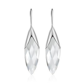 Unique faceted Mountain Crystal Drop Earrings 925 Sterling Silver 13 Carat Marquise- Navette Cut Jeweller's Quality Art Nouveau